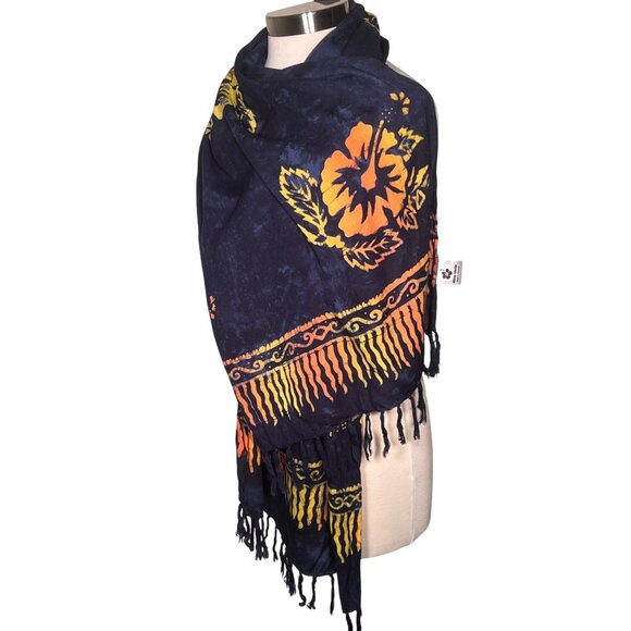Habiscus Collection Blue Floral Fringe Rayon Lightweight & Vibrant Scarf 66 x 20 - Picture 11 of 11